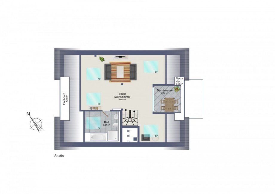 Grundriss Studio m�bliert Maisonettewohnung M�nchengladbach
