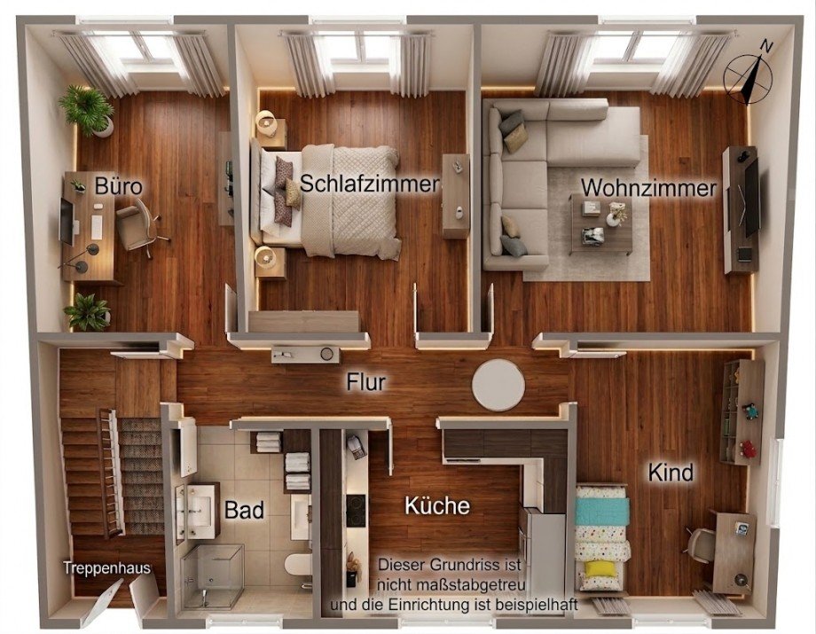 Grundriss m�bliert Erdgeschosswohnung M�nchengladbach