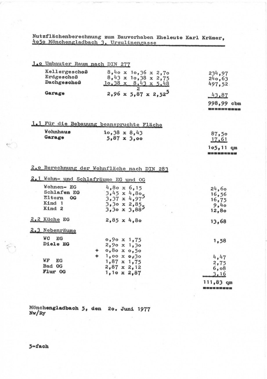 #863 Nutzfl�chenberechnung Einfamilienhaus M�nchengladbach