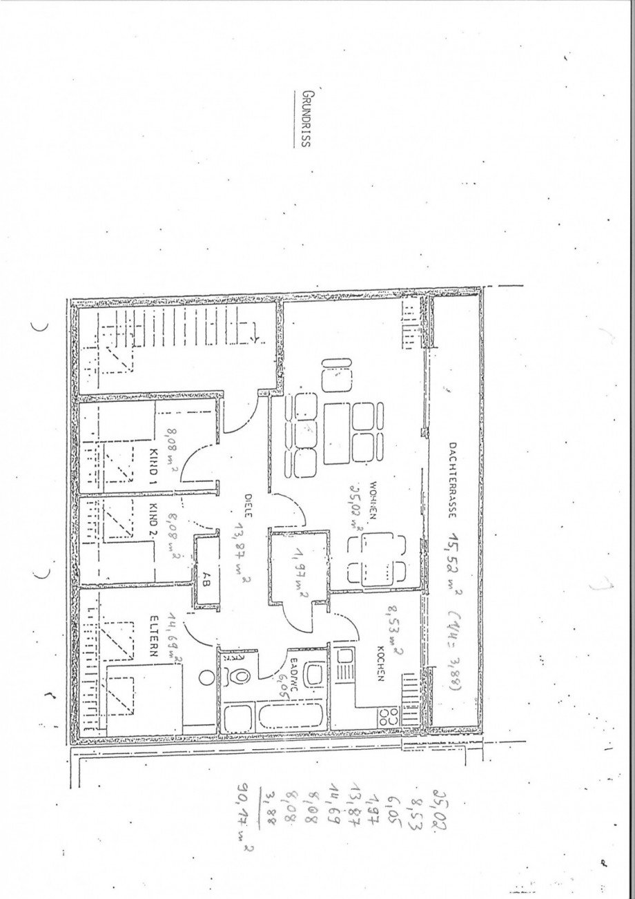 #948_DG Grundriss mit Wohnfl�chenberechnung jpeg Dachgeschosswohnung M�nchengladbach