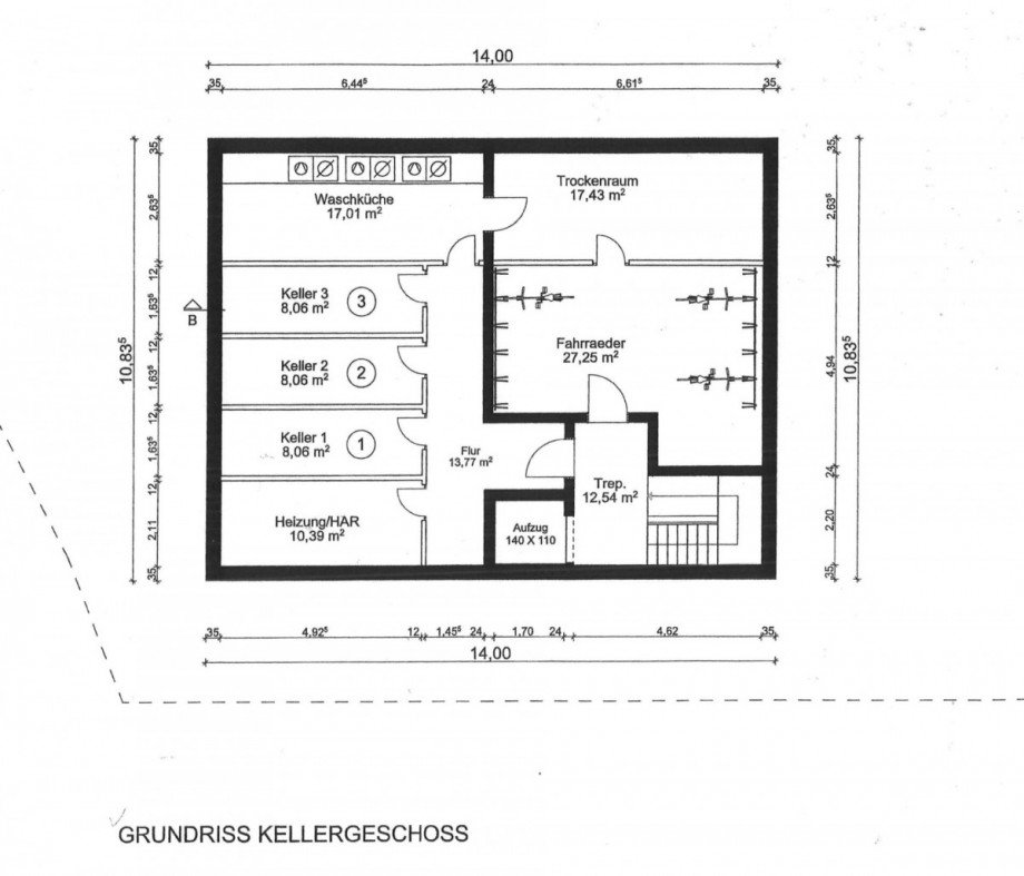 Grundriss KG Maisonettewohnung M�nchengladbach